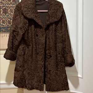 Vintage 60’s Brown Curly Persian lamb Fur Coat Custom Made Raglan Sleeve Sz L